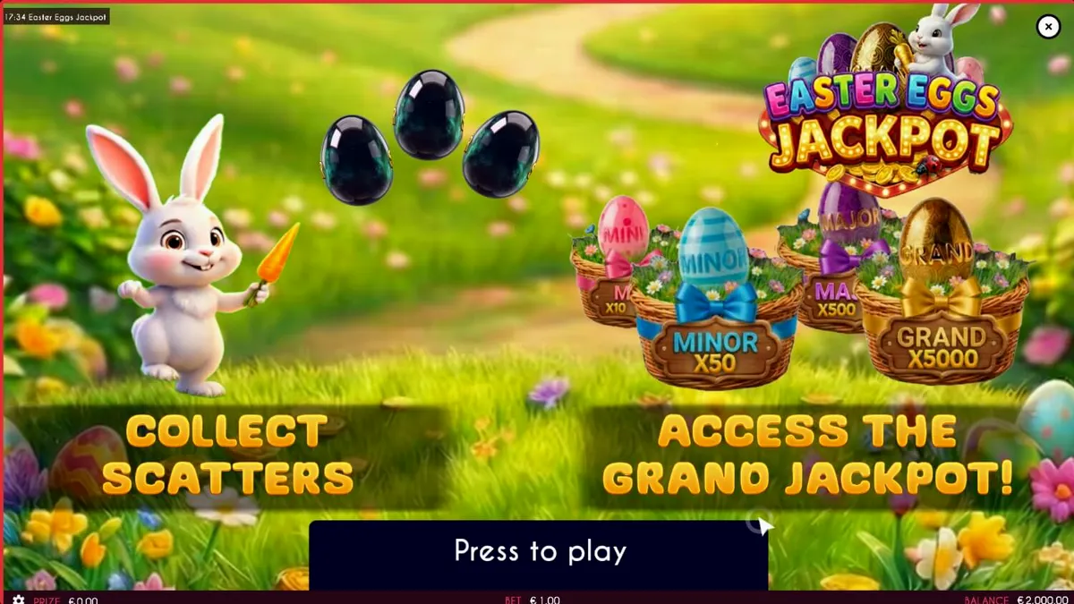 Tampilan visual slot Easter Eggs Jackpot dengan tema musim semi yang ceria