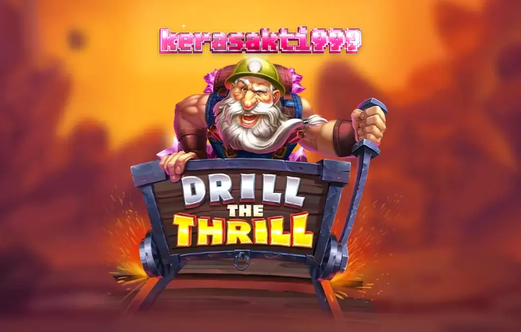 Tampilan visual slot Drill the Thrill dengan tema pertambangan yang penuh aksi